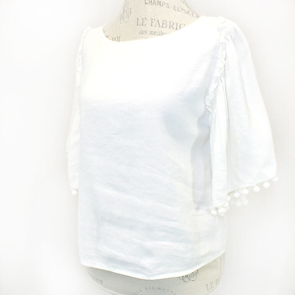 Club Monaco 100% Cotton White Blouse T-Shirt Top Flutter Sleeve Casual Summer M